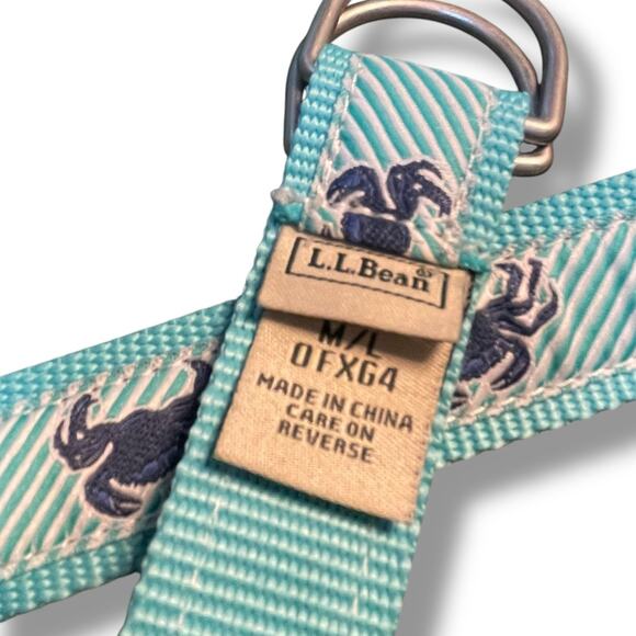 LL Bean Crab Ribbon Belt Sz Medium Large Aqua Blue Turquoise Blue D Ring 43" - Picture 6 of 12